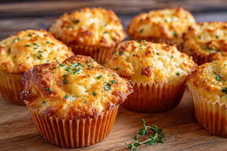 Savory cottage cheese muffins freshly baked in muffin tin
