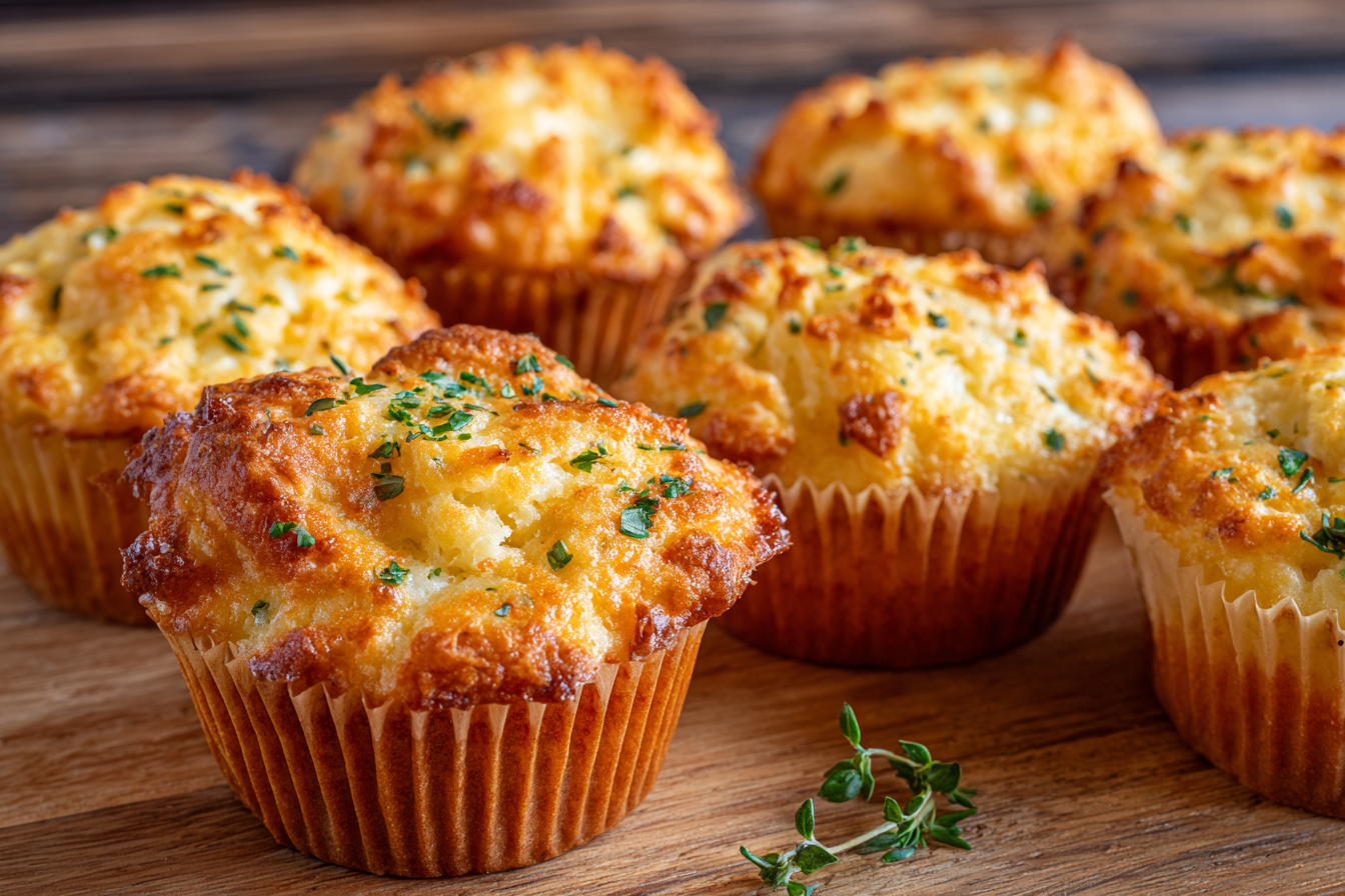 Savory cottage cheese muffins freshly baked in muffin tin