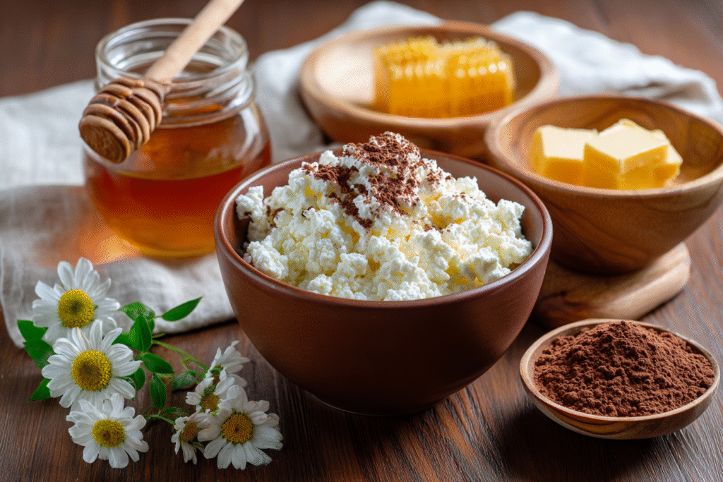 3 ingrediens cottage cheese Chocolate Mousse made from honey and cocoa powder