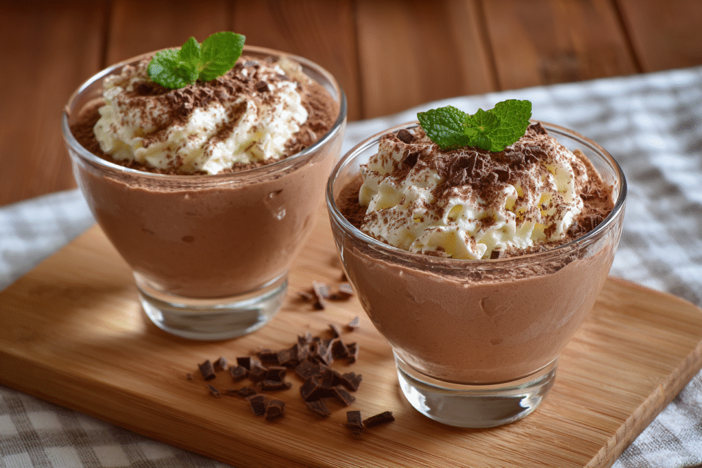 Cottage Cheese Chocolate Mousse made from cottage cheese, honey, cocoa powder
