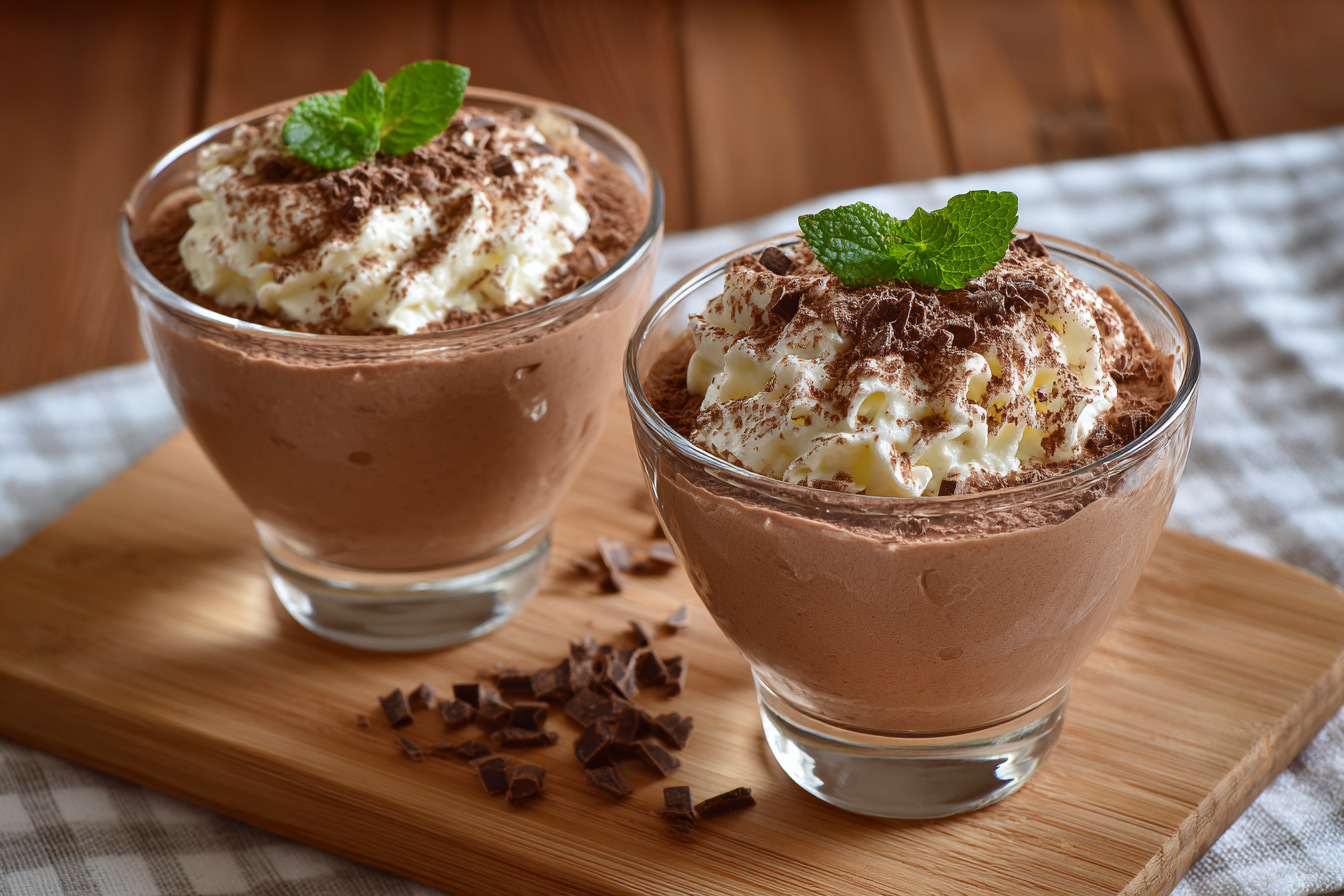Cottage Cheese Chocolate Mousse made from cottage cheese, honey, cocoa powder