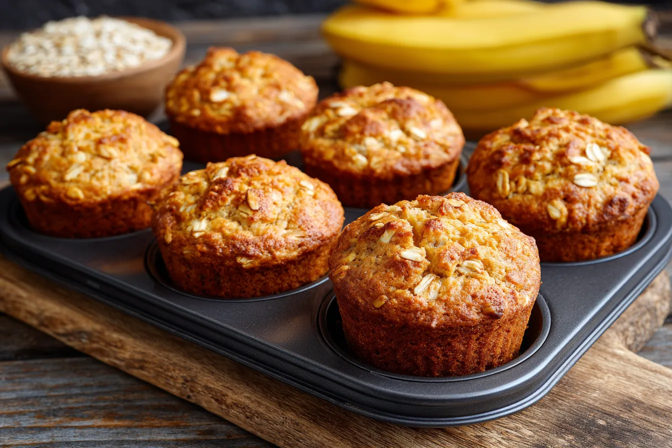 Banana muffins cottage cheese on rustic wooden tray