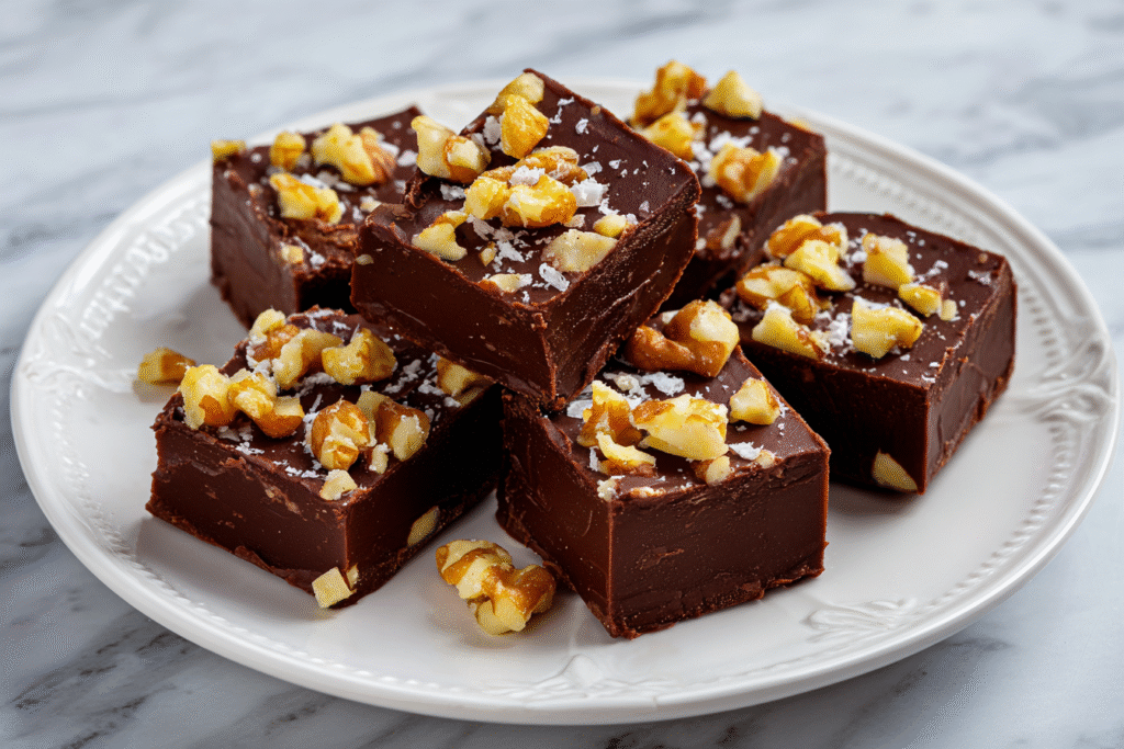 Cottage cheese fudge with nuts on plate