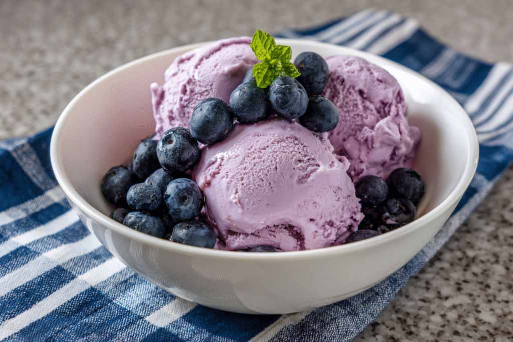 Topped blueberry cottage cheese ice cream dessert