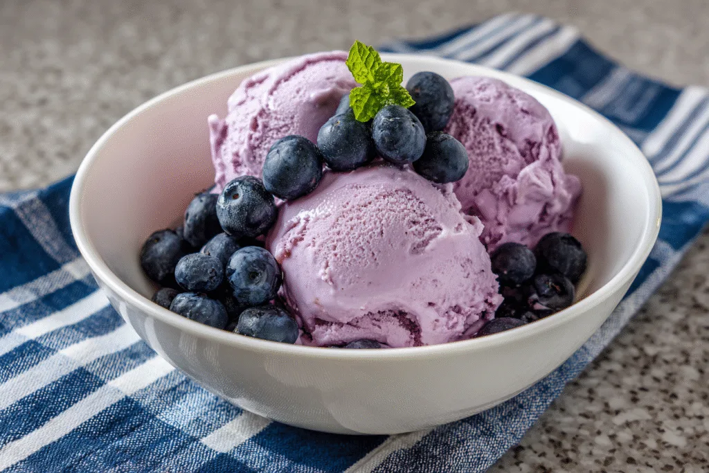 Topped blueberry cottage cheese ice cream dessert
