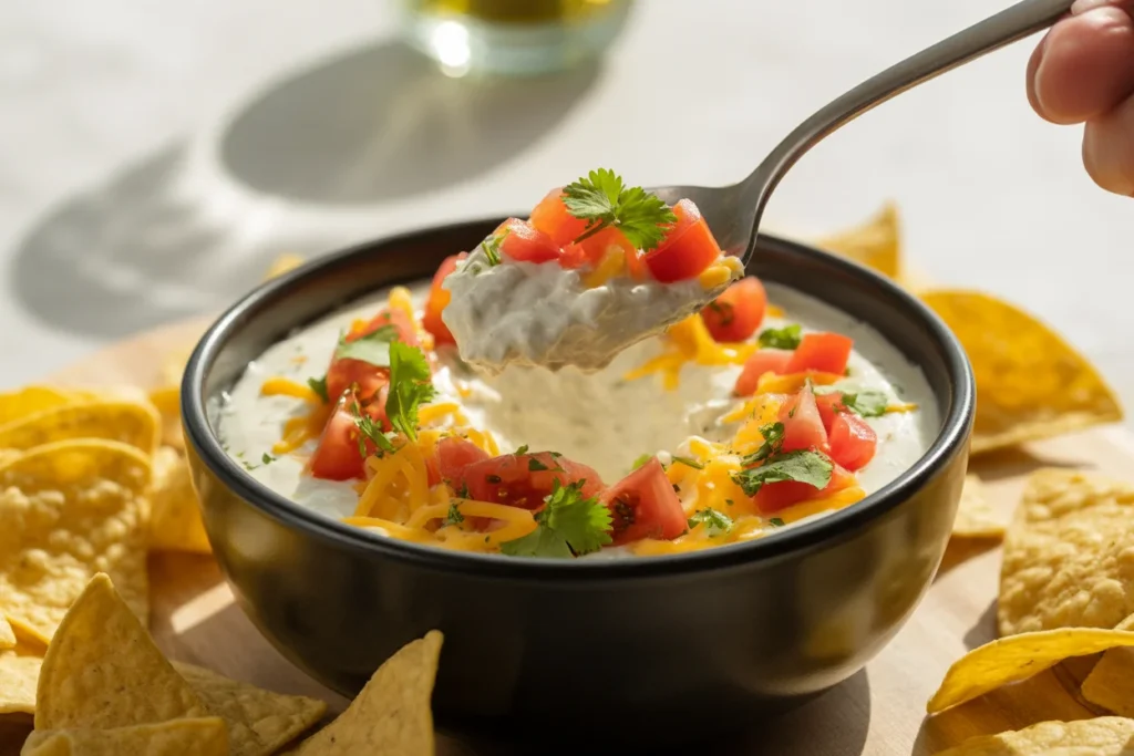 cottage cheese queso dip in a bowl